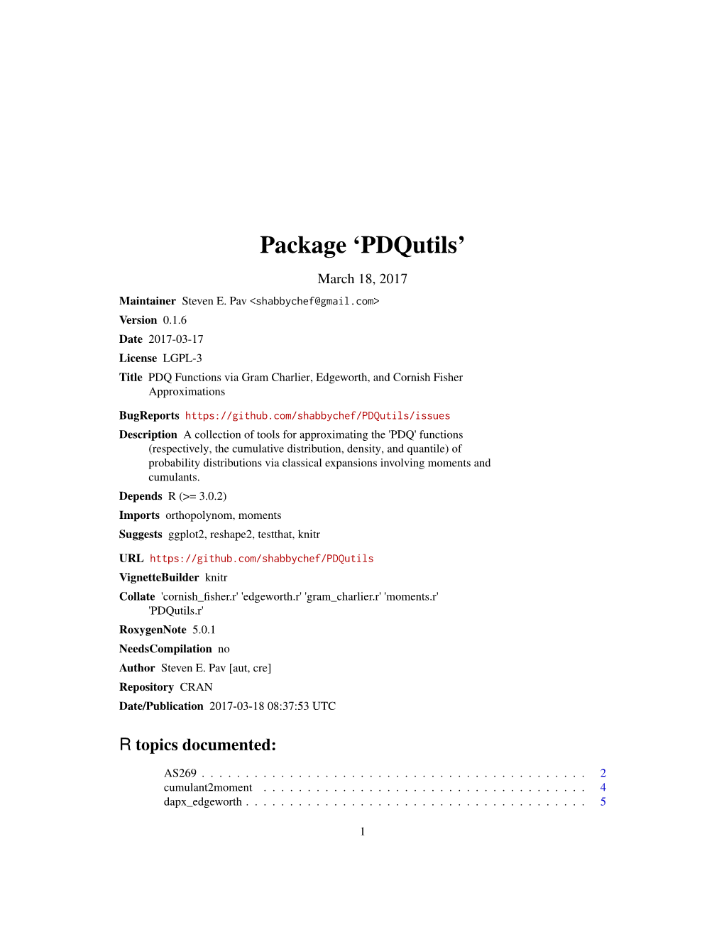 Package 'Pdqutils'