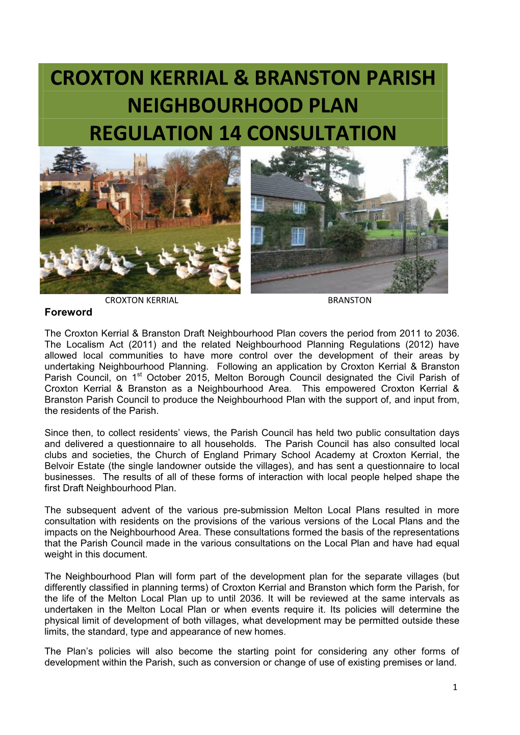 Croxton Kerrial & Branston Parish Neighbourhood Plan Regulation 14