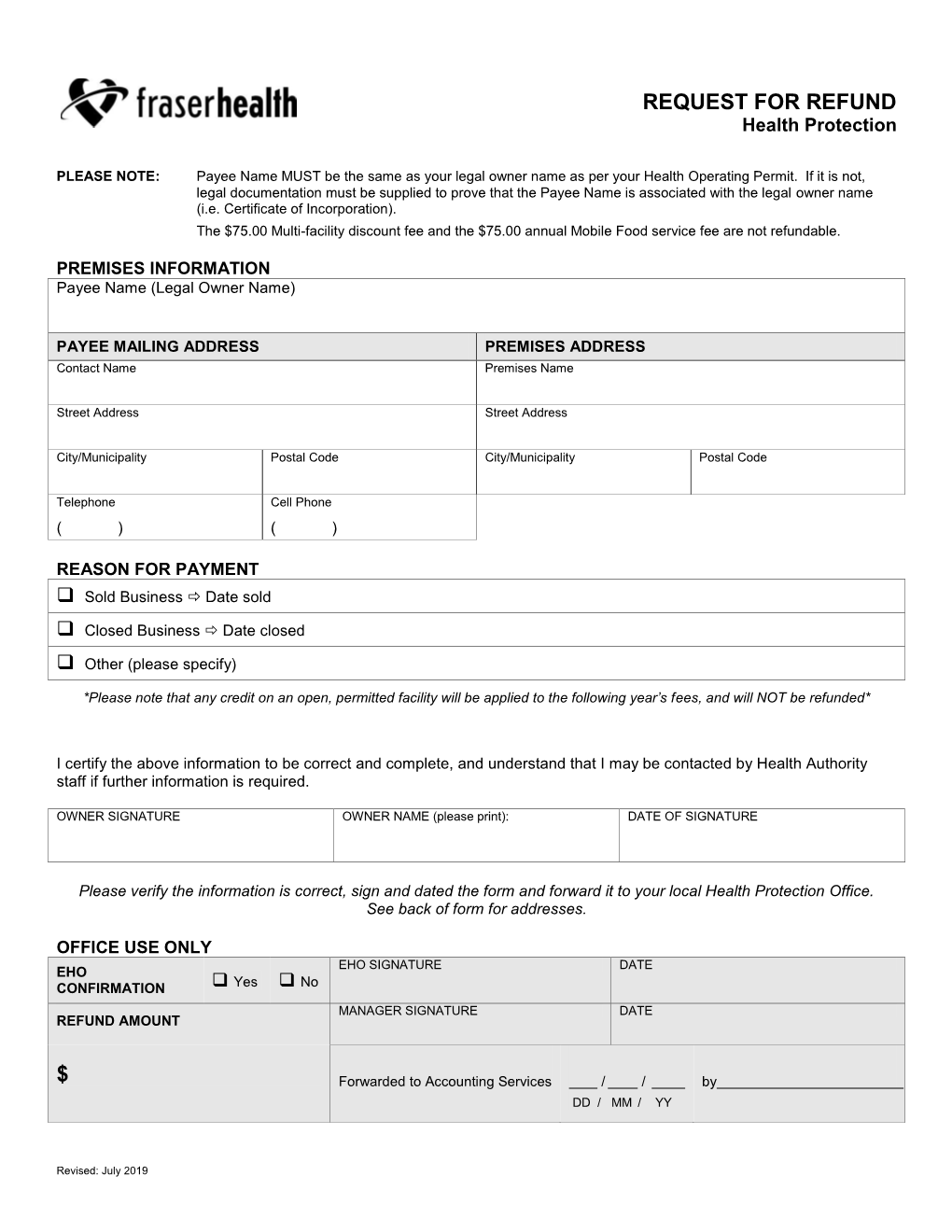 Download the Request for Refund Form