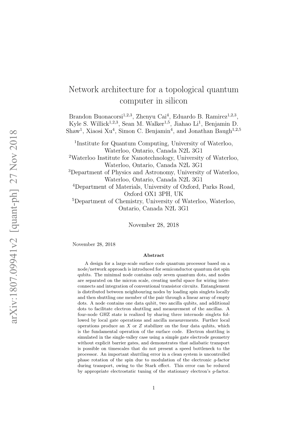 Network Architecture for a Topological Quantum Computer in Silicon