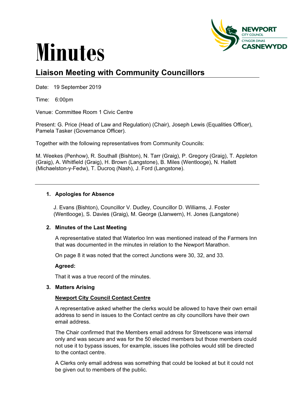 Minutes Liaison Meeting with Community Councillors