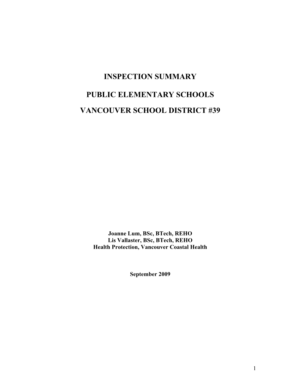 Inspection Summary Public Elementary Schools