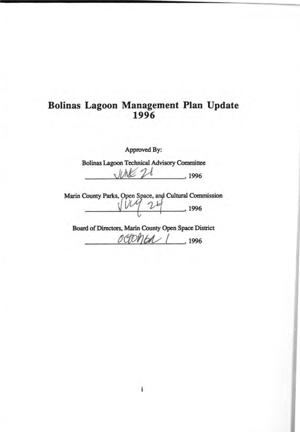 1996: Bolinas Lagoon Management Plan Update