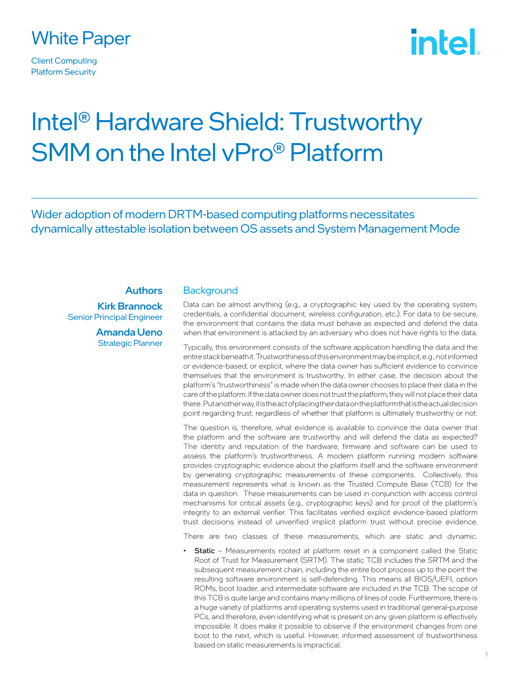 Intel® Hardware Shield: Trustworthy SMM on the Intel Vpro® Platform