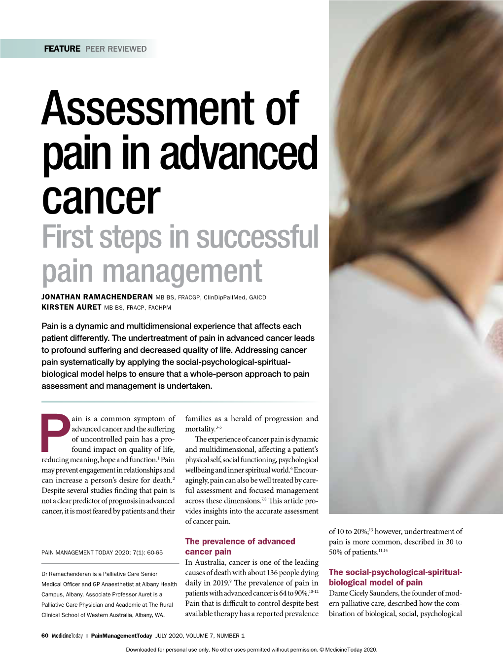 Assessment of Pain in Advanced Cancer