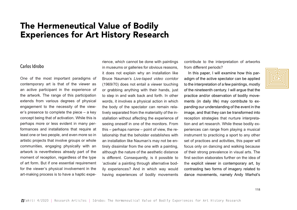 The Hermeneutical Value of Bodily Experiences for Art History Research