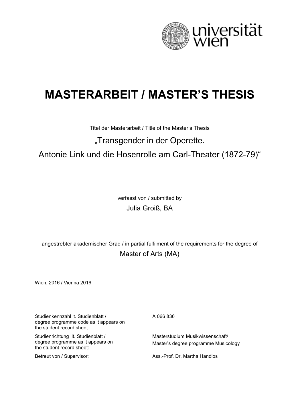 Masterarbeit / Master's Thesis