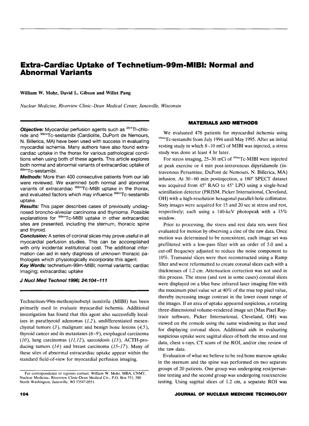 Extra-Cardiac Uptake of Technetium-99M-MIBI: Normal and Abnormal Variants