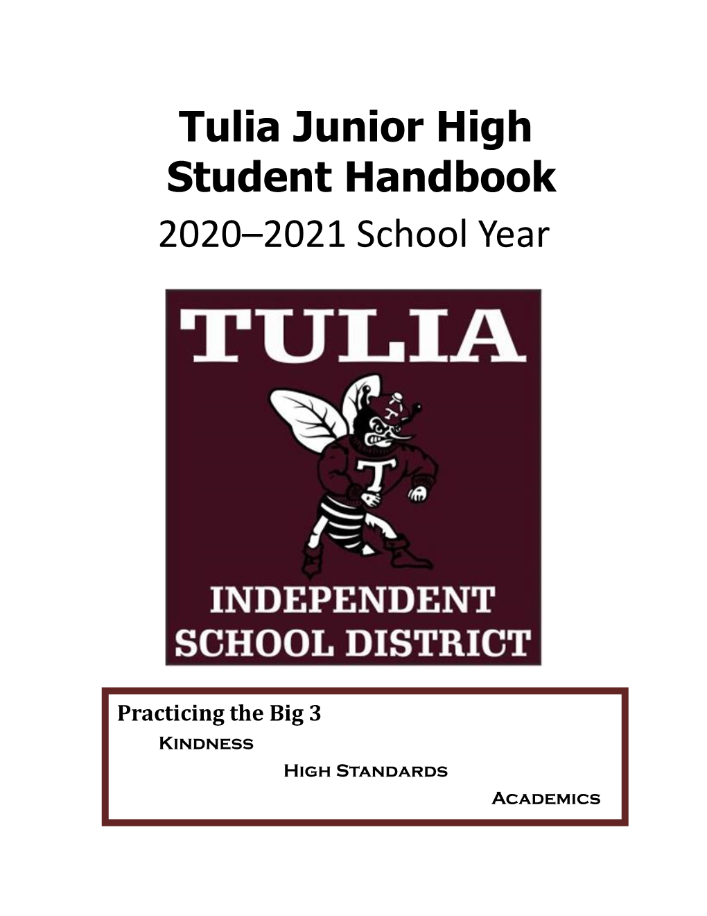 Tulia Junior High Student Handbook 2020–2021 School Year