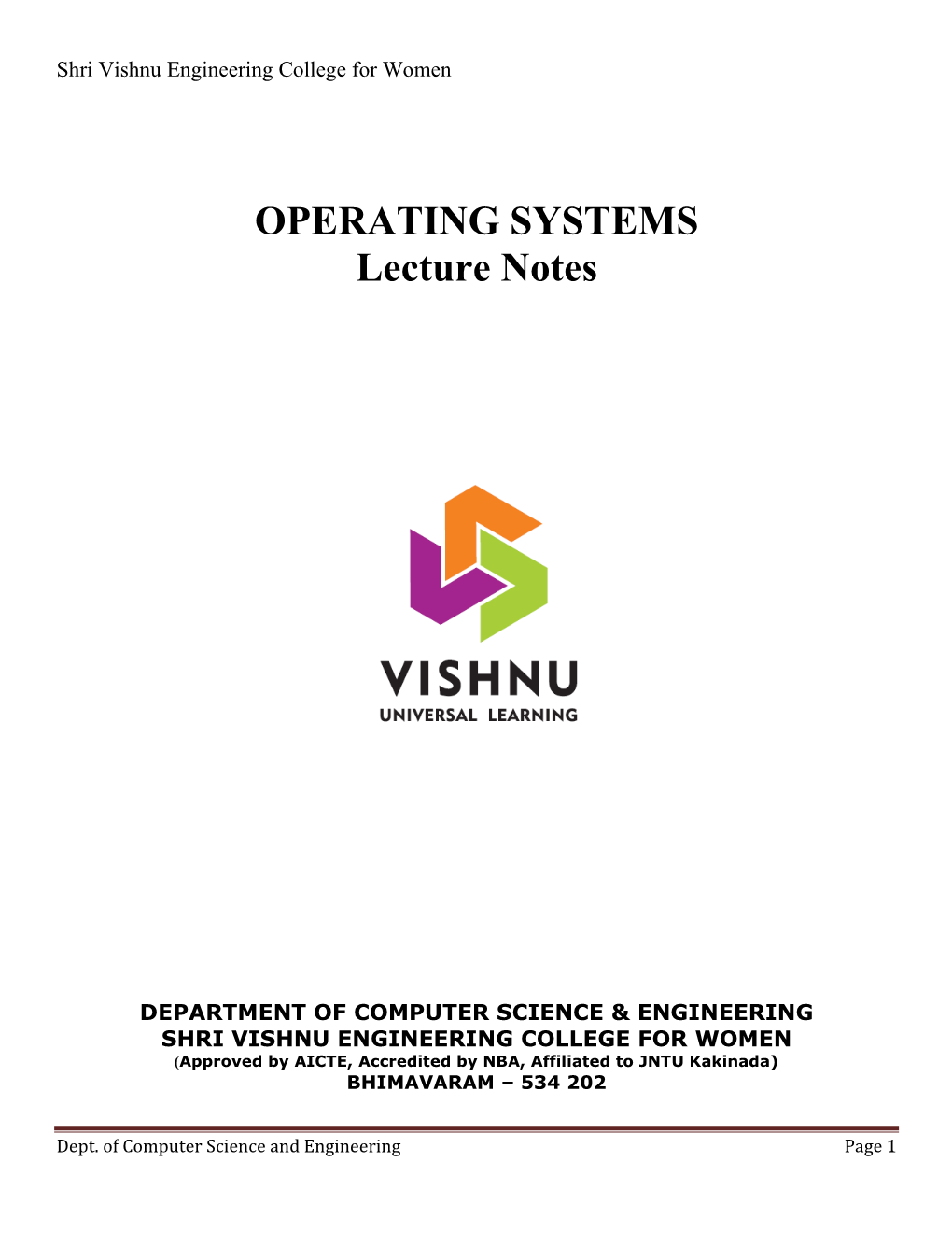 OPERATING SYSTEMS Lecture Notes