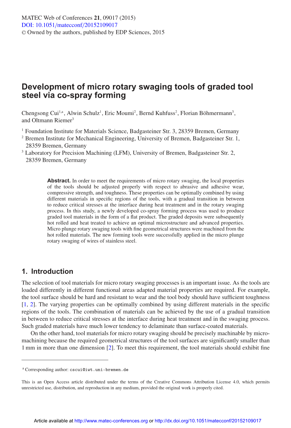 Development of Micro Rotary Swaging Tools of Graded Tool Steel Via Co-Spray Forming