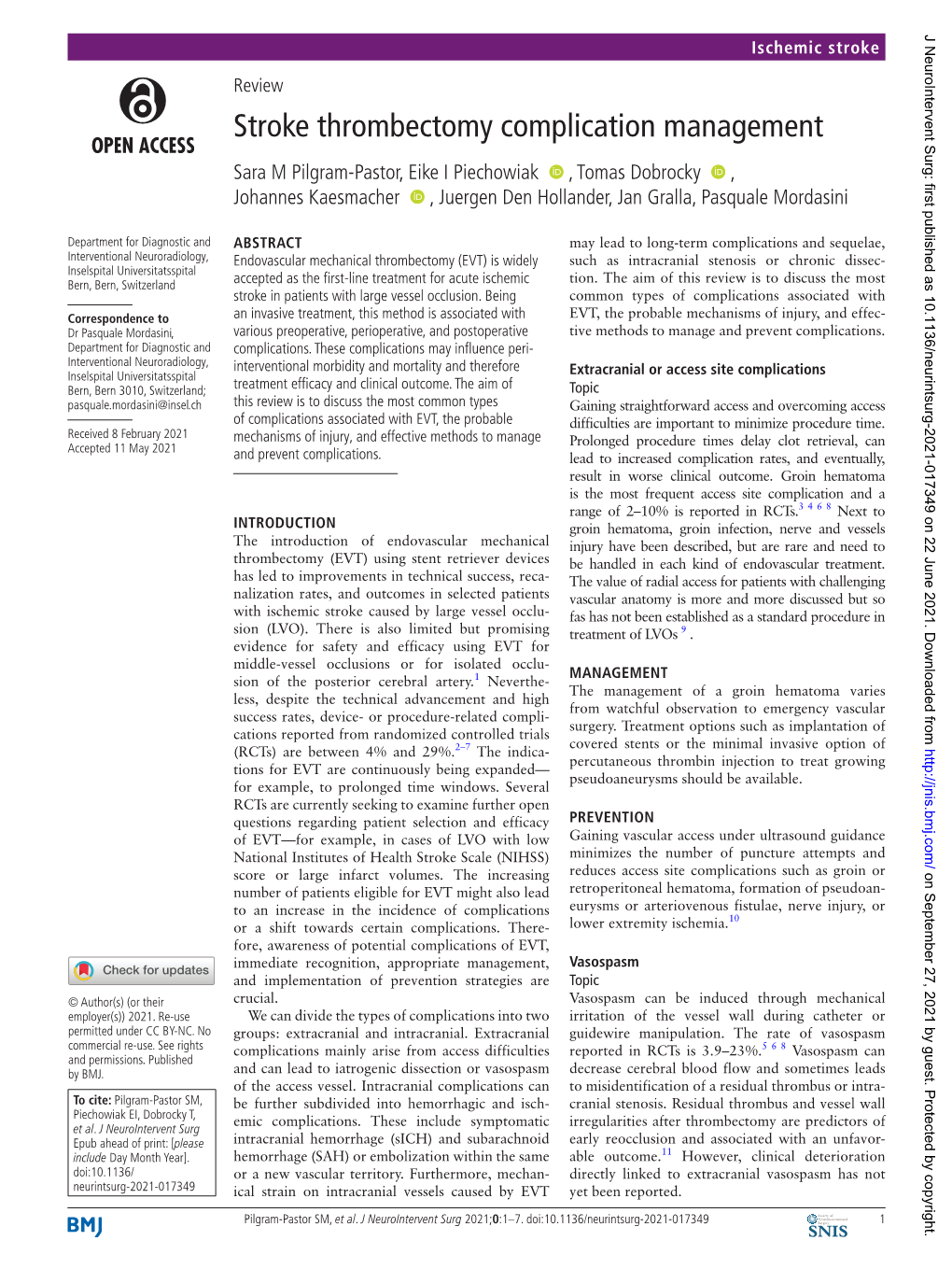 Stroke Thrombectomy Complication Management