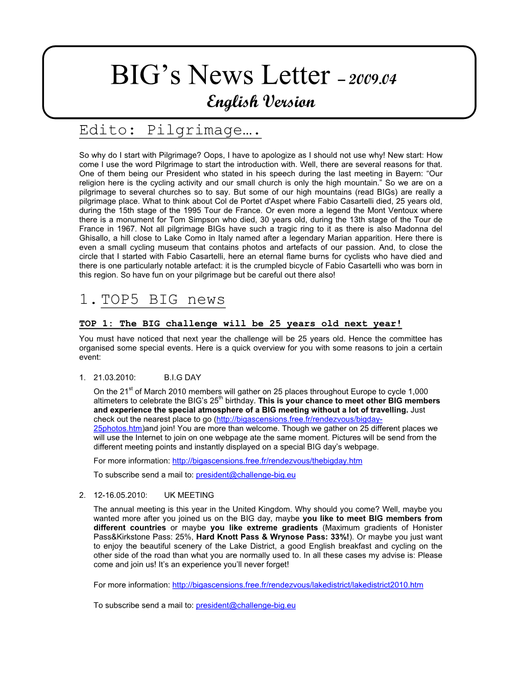 BIG's News Letter