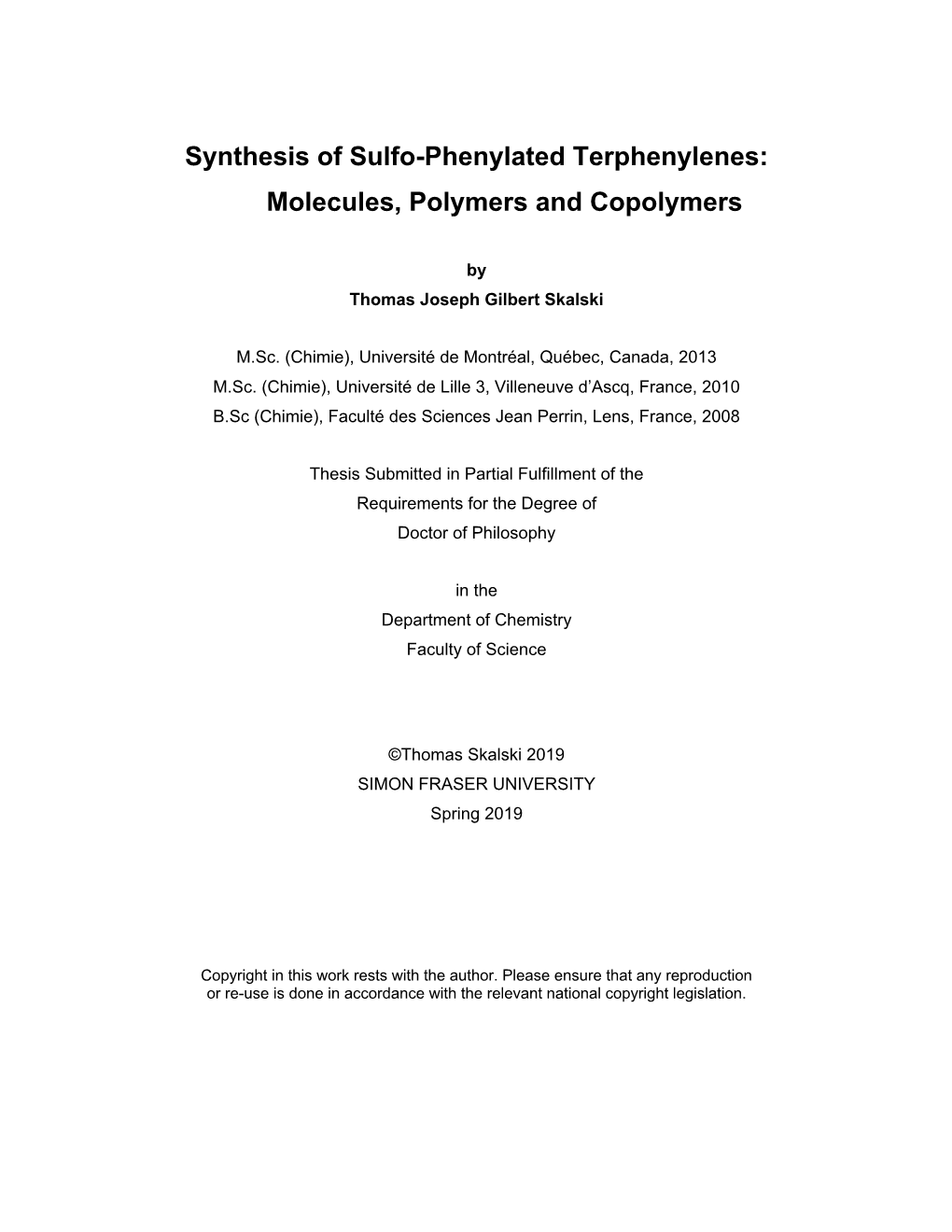 Synthesis of Sulfo-Phenylated Terphenylenes: Molecules, Polymers and Copolymers