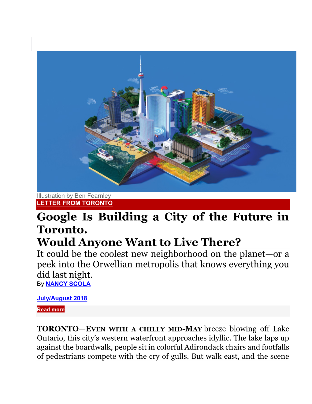 Google Is Building a City of the Future in Toronto. Would Anyone Want To