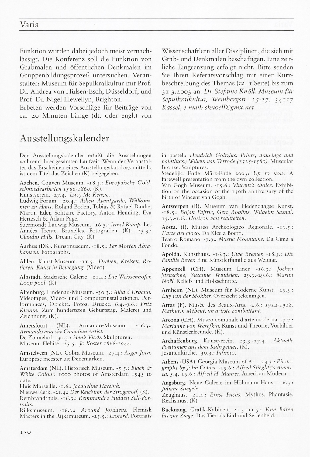 Ausstellungskalender