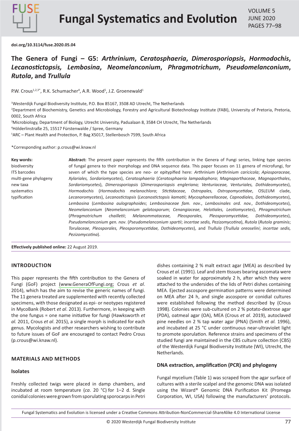 The Genera of Fungi ÂŒ G5: <I> Arthrinium</I>