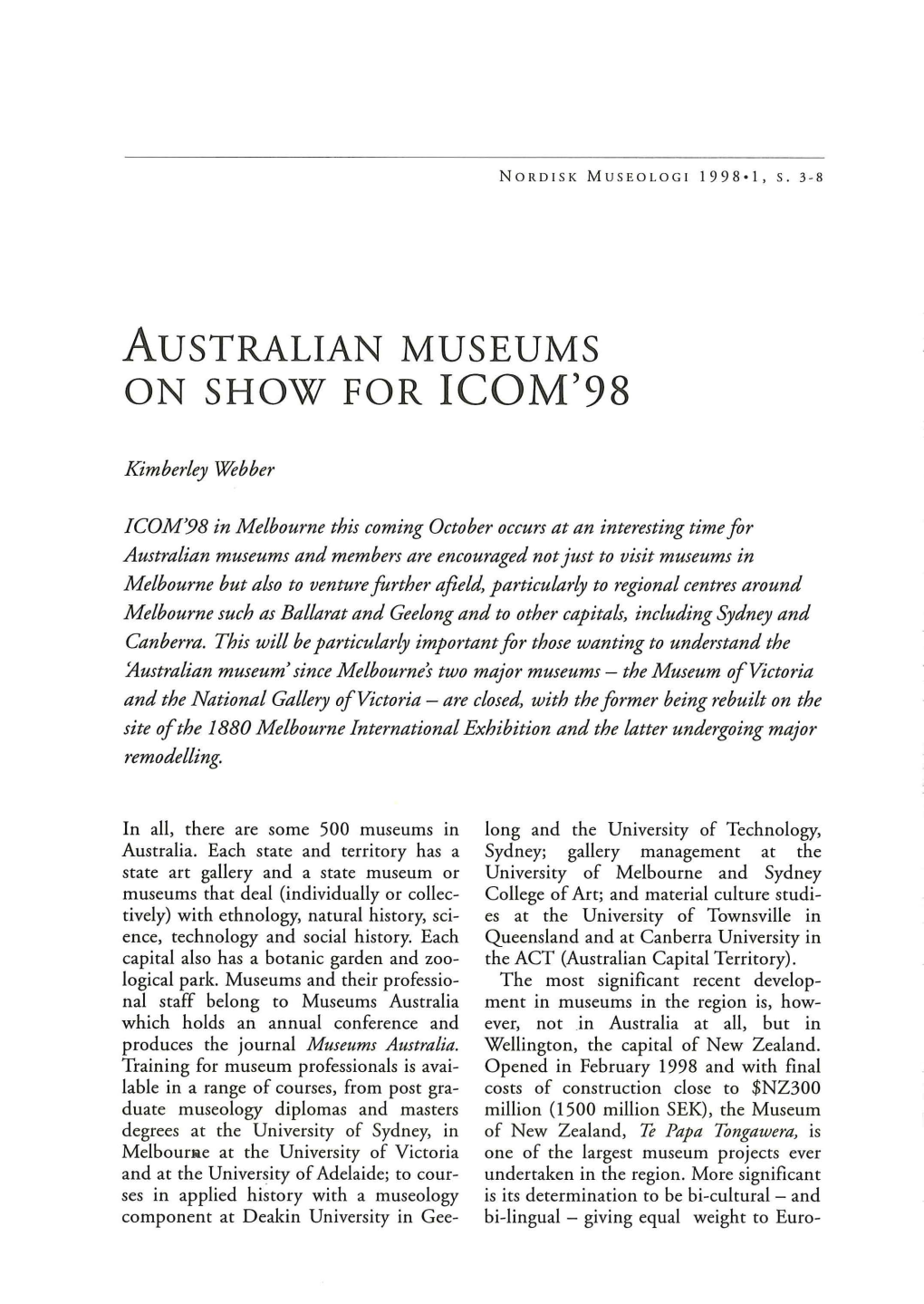 Australian Museums on Show for Icom'98