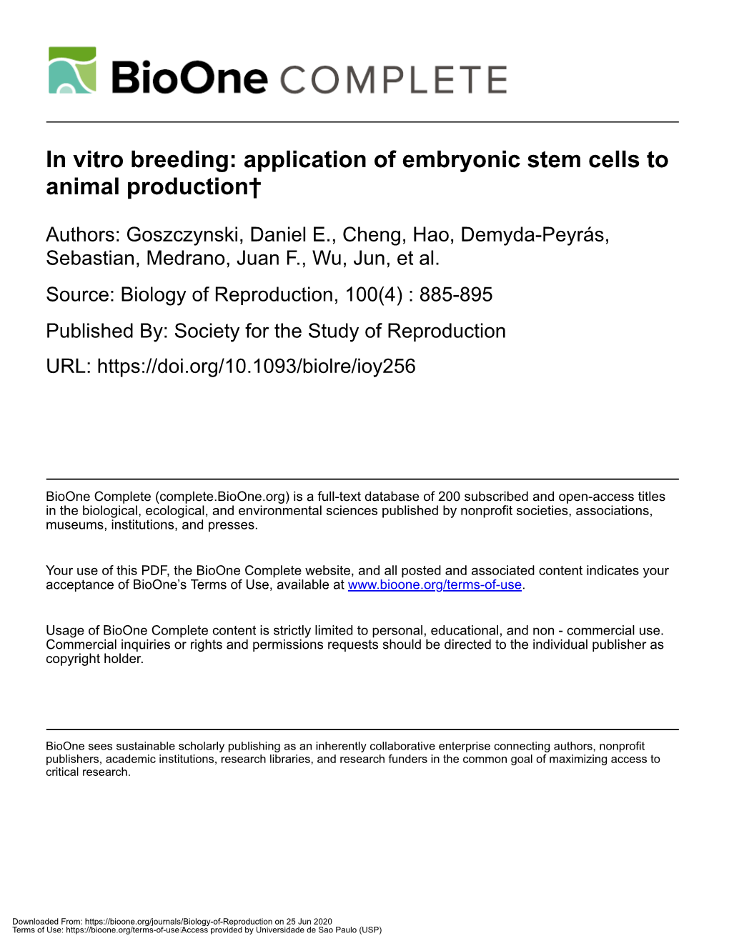 In Vitro Breeding: Application of Embryonic Stem Cells to Animal Production&Dagger;