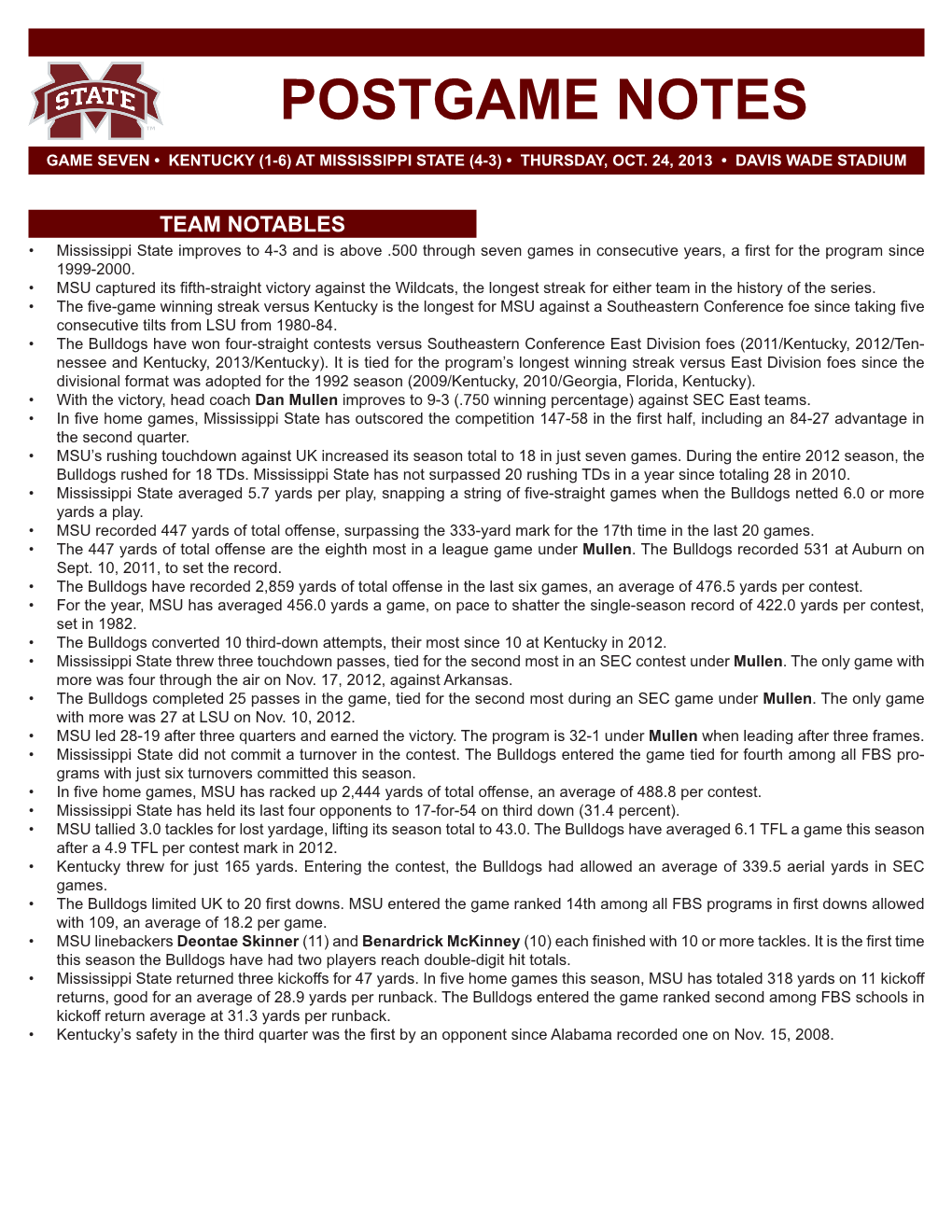 Postgame Notes