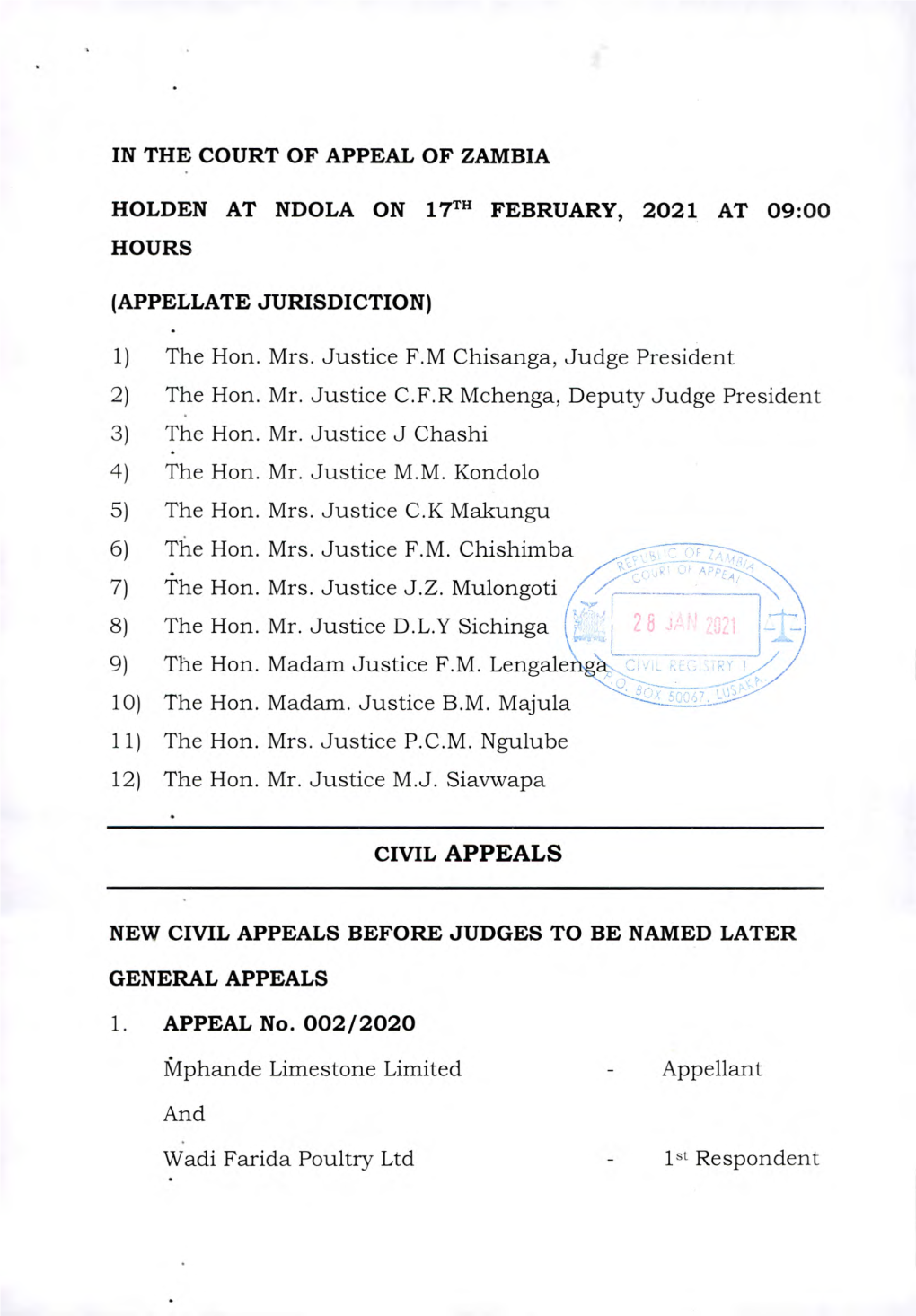 Civil Appeals Causelist