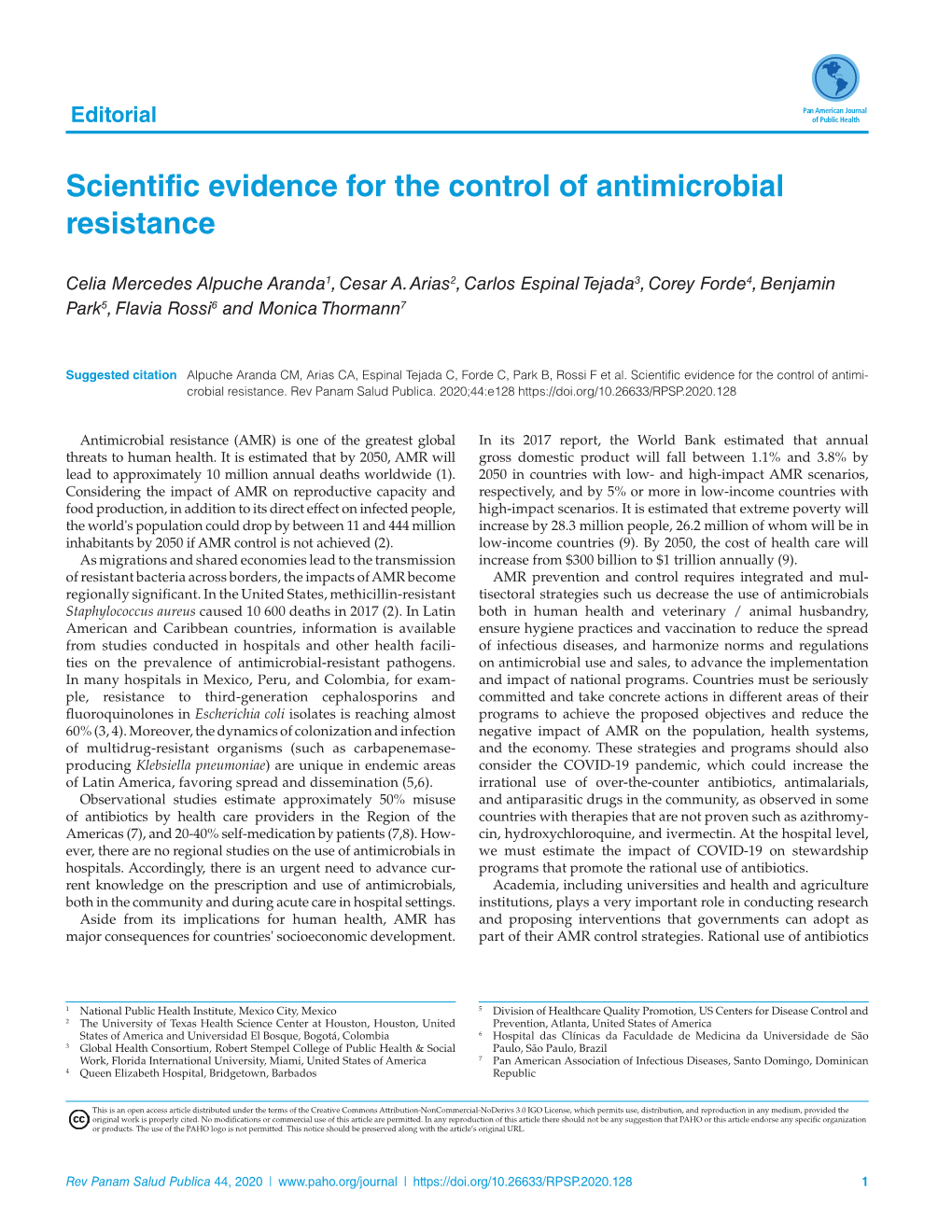 Scientific Evidence for the Control of Antimicrobial Resistance