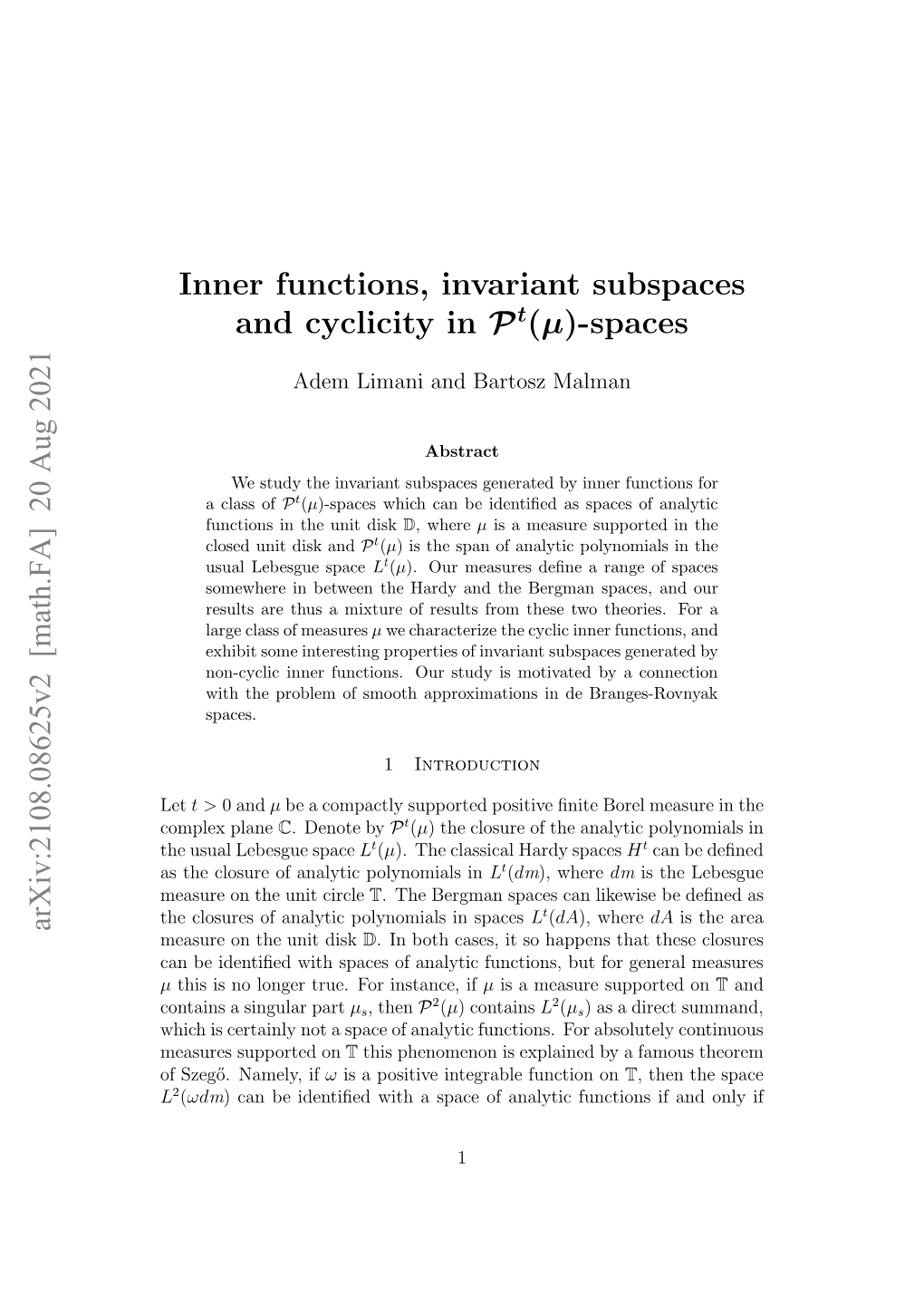 Inner Functions, Invariant Subspaces and Cyclicity in Yt(Μ)-Spaces