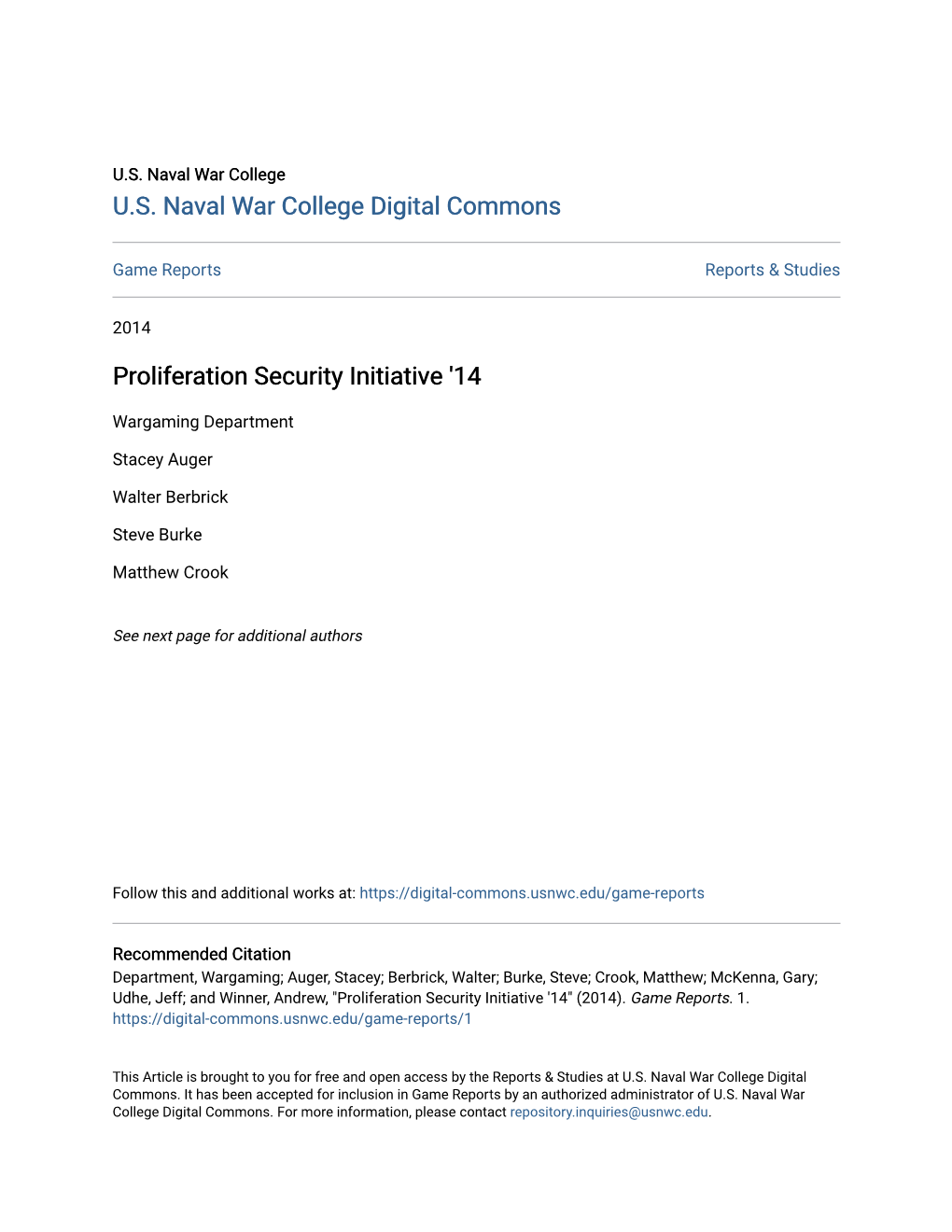 Proliferation Security Initiative '14