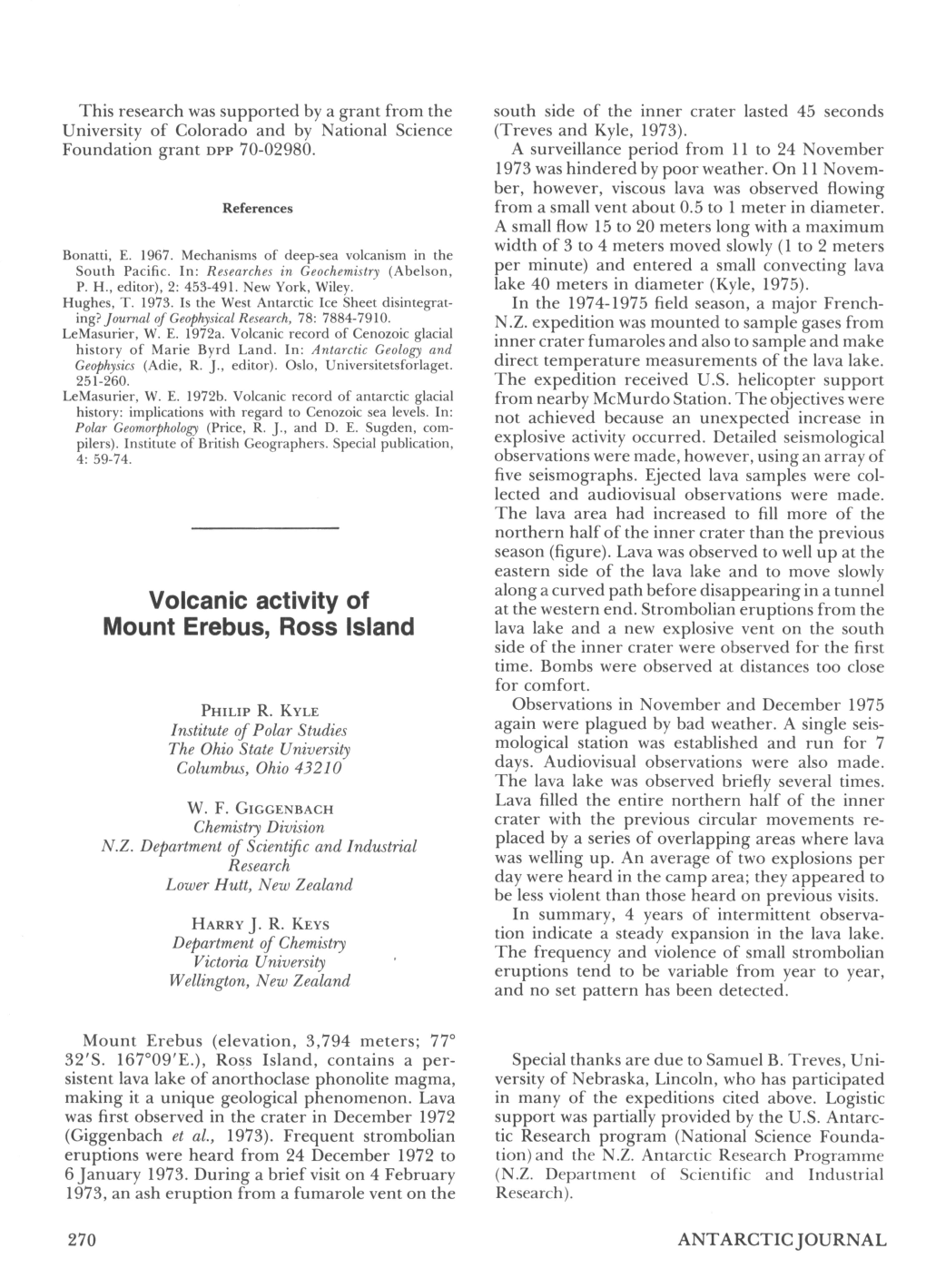 Volcanic Activity of Mount Erebus, Ross Island