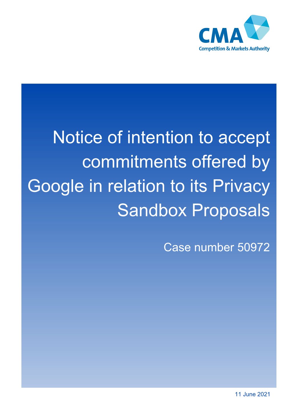 Notice of Intention to Accept Binding Commitments Offered by Google