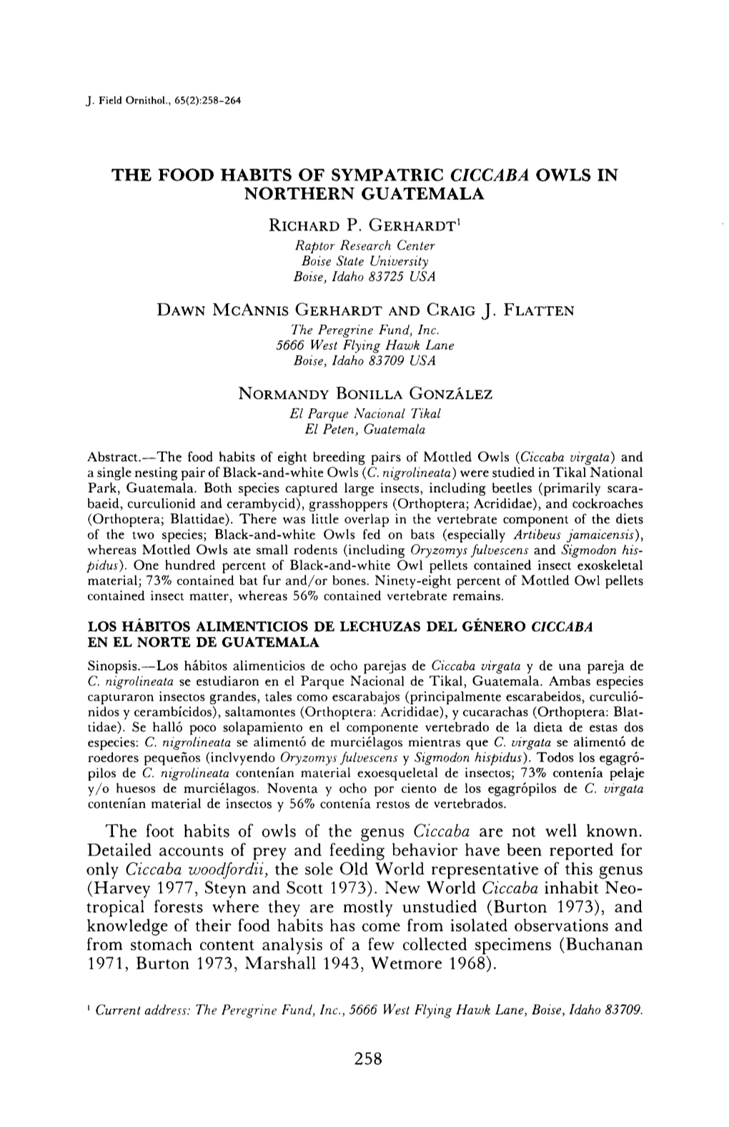 The Food Habits of Sympatric Ciccaba Owls in Northern Guatemala