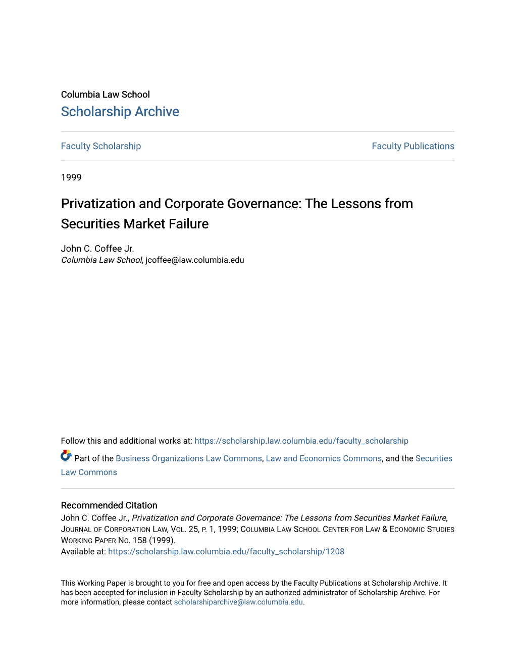 Privatization and Corporate Governance: the Lessons from Securities Market Failure