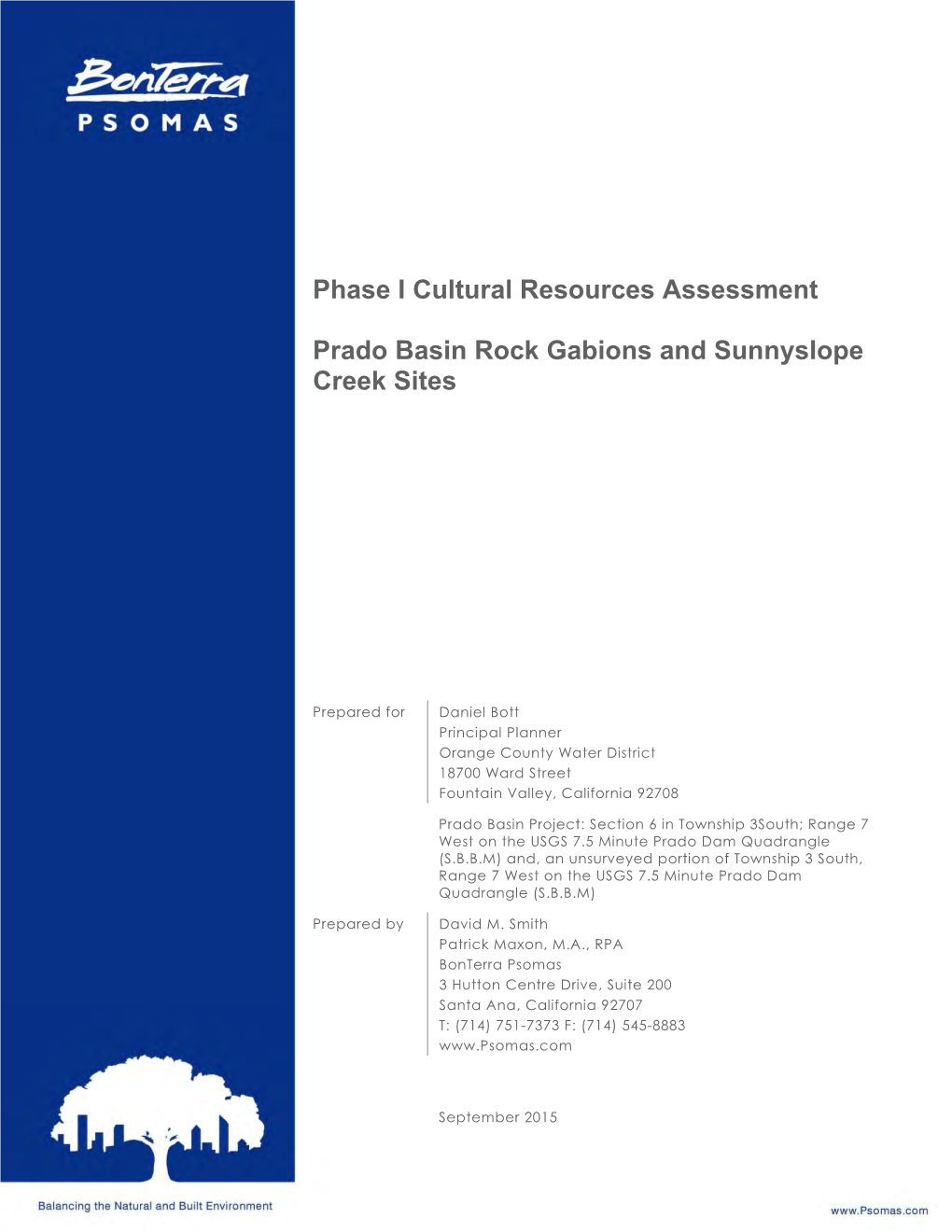 Phase I Cultural Resources Assessment Prado Basin Rock Gabions and Sunnyslope Creek Sites