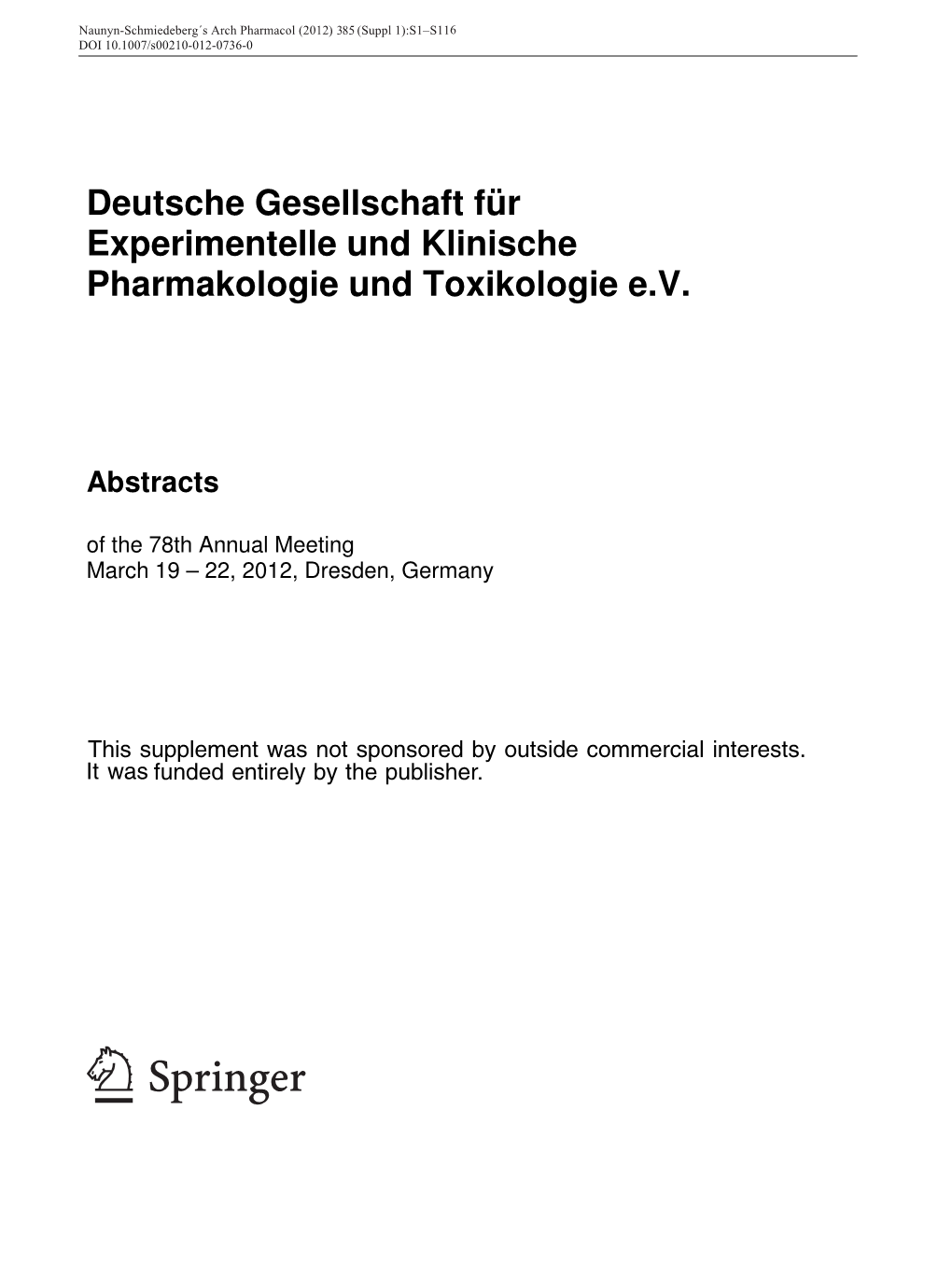 Deutsche Gesellschaft Für Experimentelle Und Klinische Pharmakologie Und Toxikologie E.V