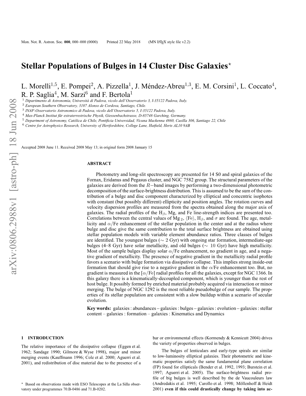 Stellar Populations of Bulges in 14 Cluster Disc Galaxies 3