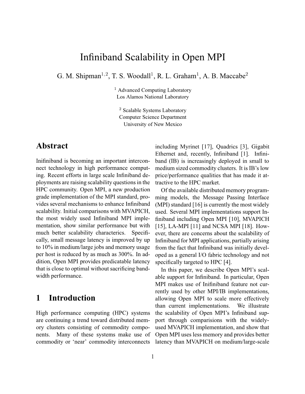 Infiniband Scalability in Open