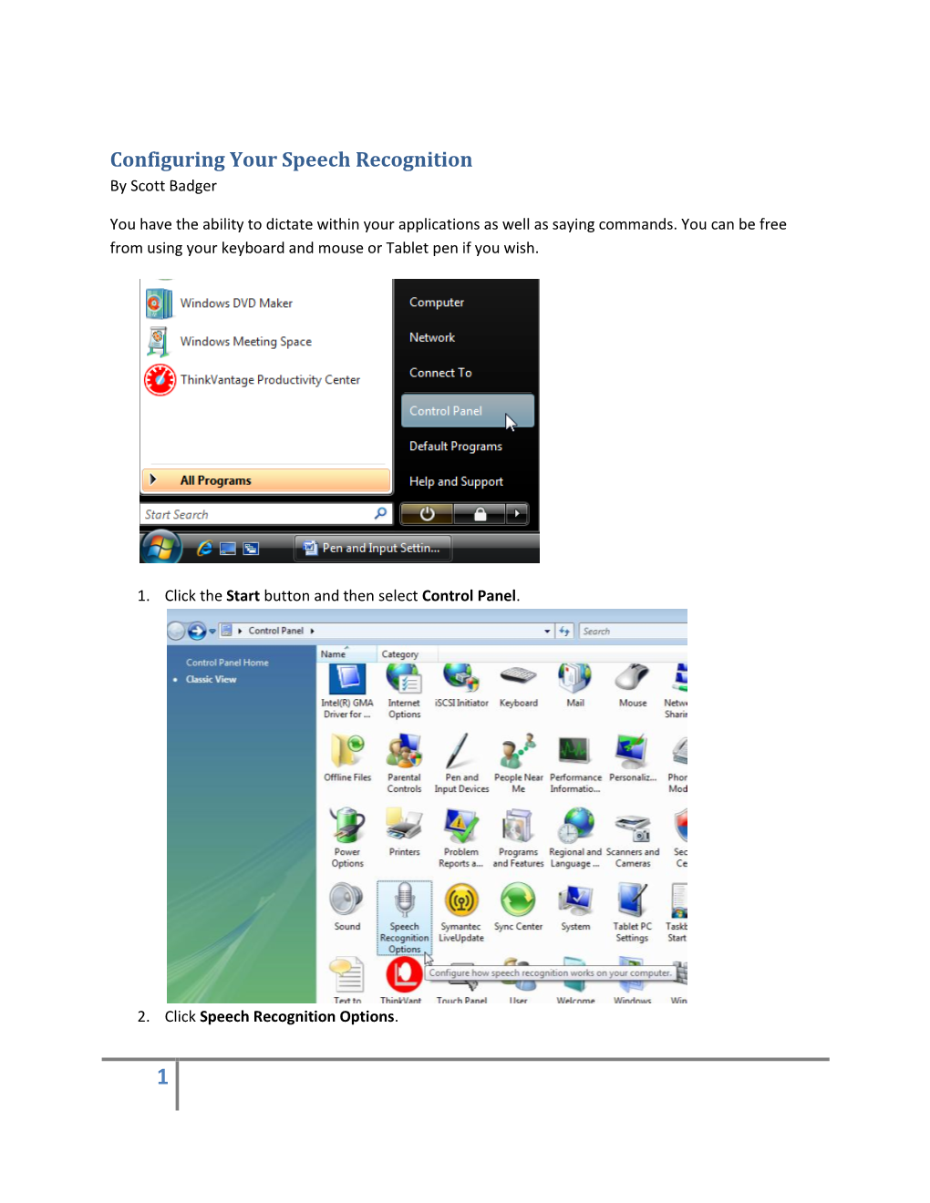 Configuring Your Speech Recognition by Scott Badger