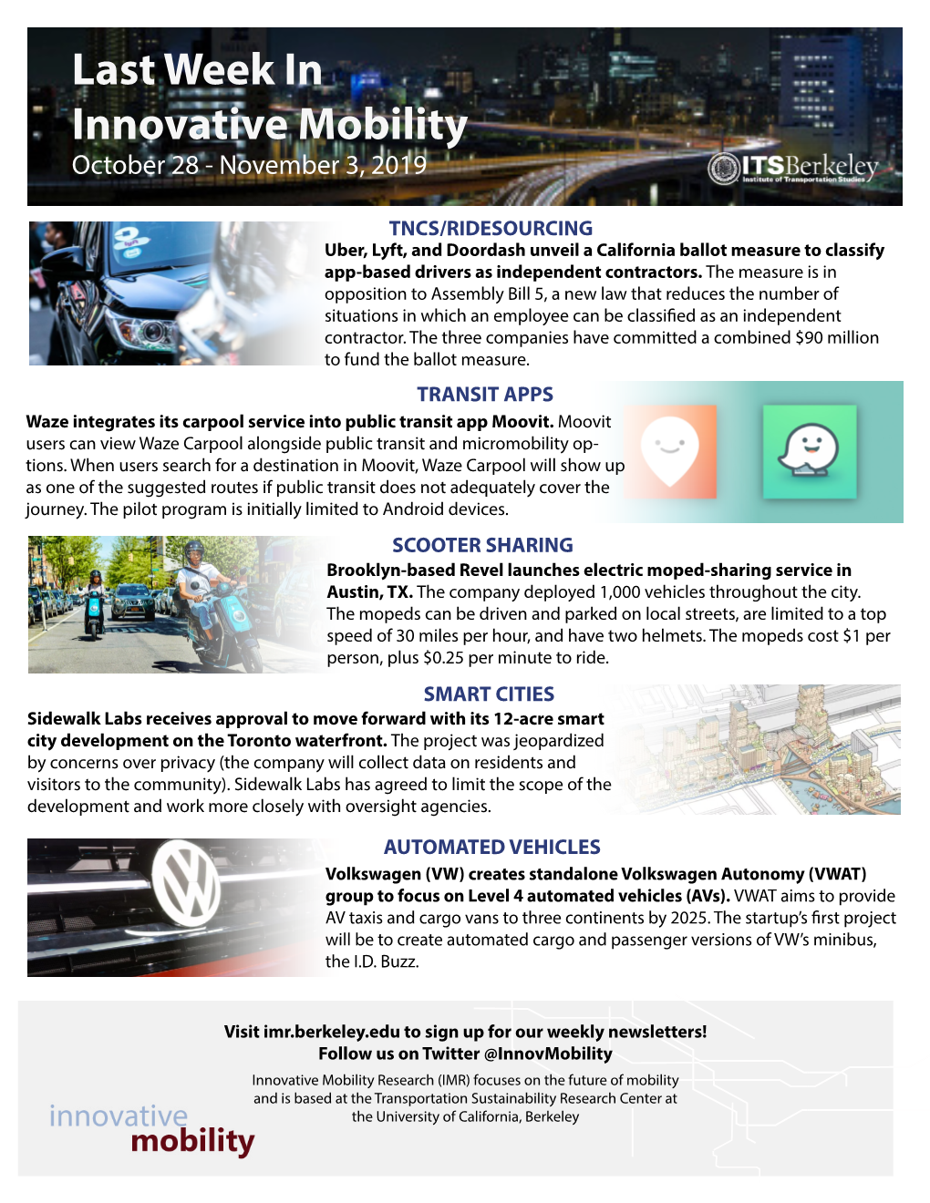 Last Week in Innovative Mobility October 28 - November 3, 2019