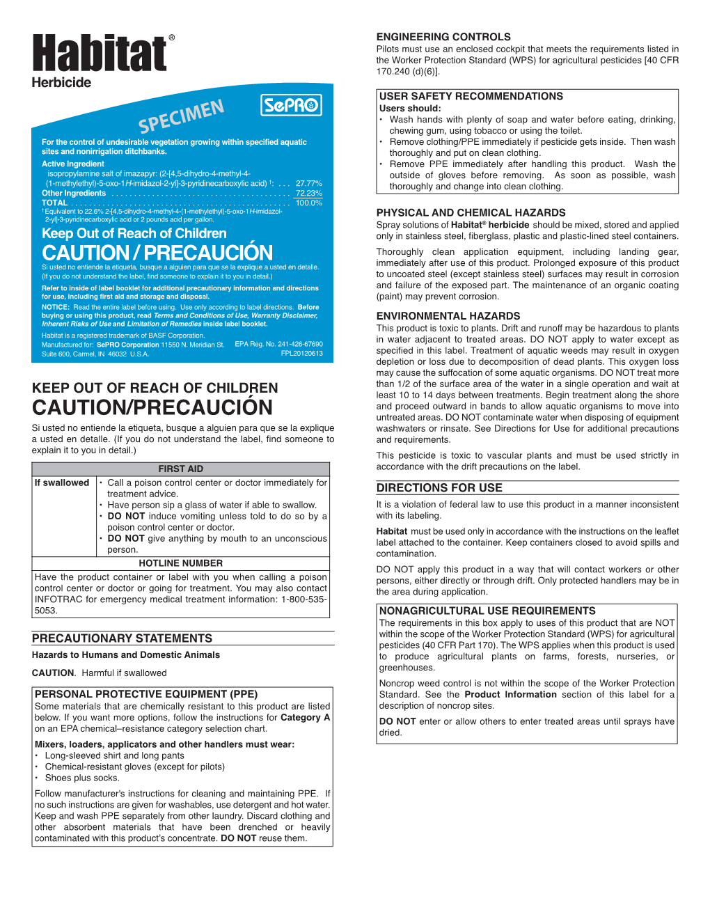 Habitat the Worker Protection Standard (WPS) for Agricultural Pesticides [40 CFR Herbicide 170.240 (D)(6)]