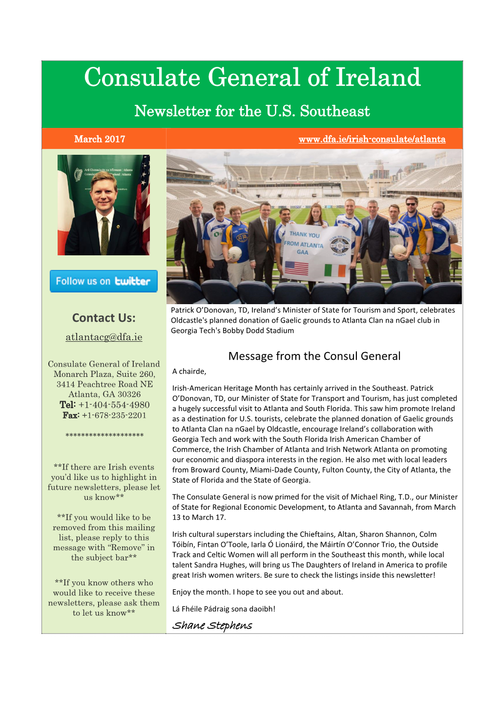 Consulate General of Ireland Newsletter for the U.S