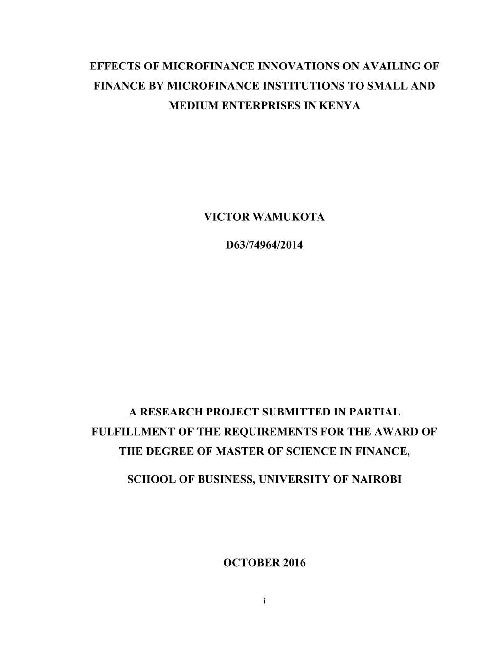 Effects of Microfinance Innovations on Availing of Finance by Microfinance Institutions to Small and Medium Enterprises in Kenya