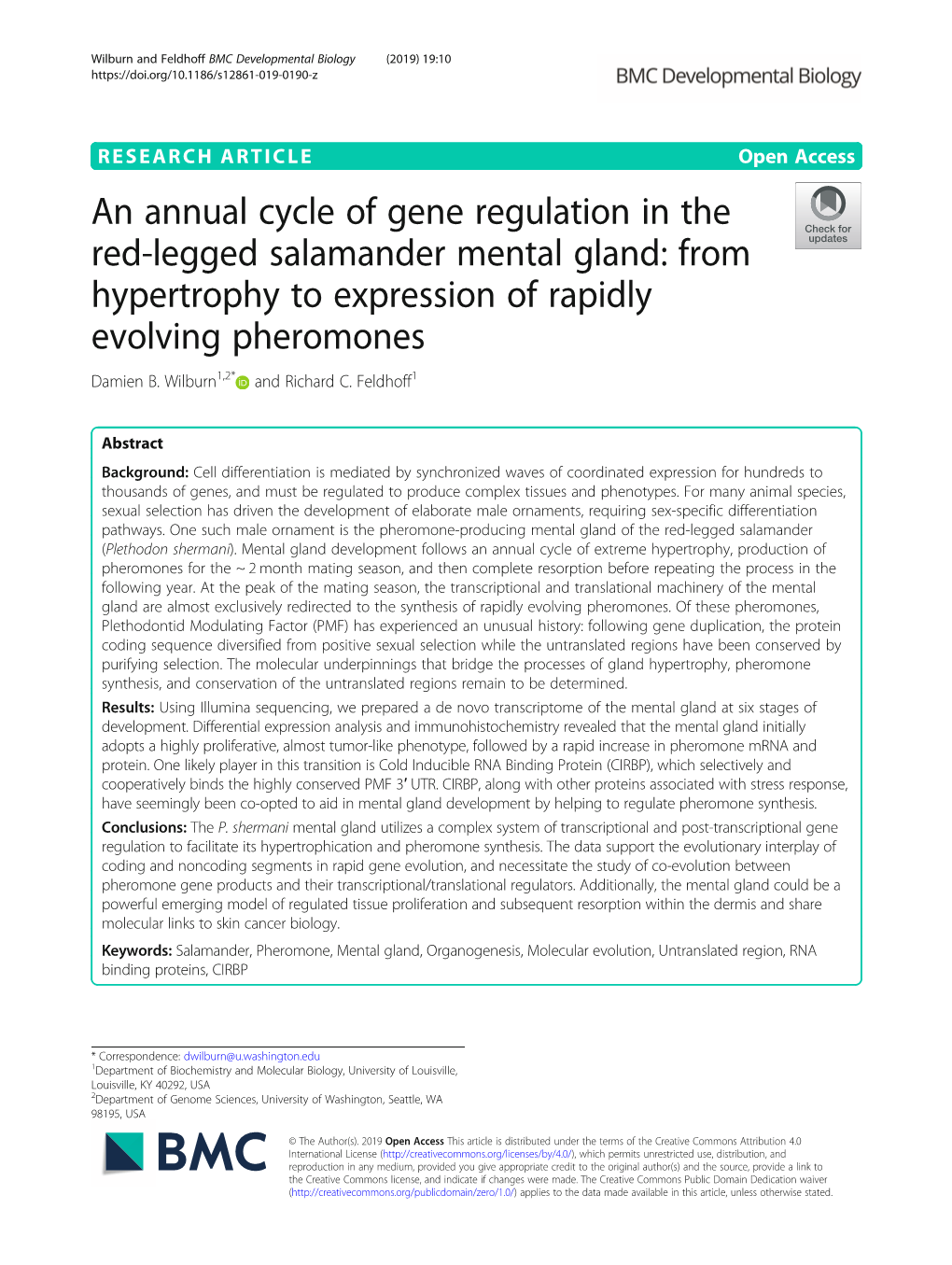 An Annual Cycle of Gene Regulation in the Red-Legged Salamander Mental Gland: from Hypertrophy to Expression of Rapidly Evolving Pheromones Damien B