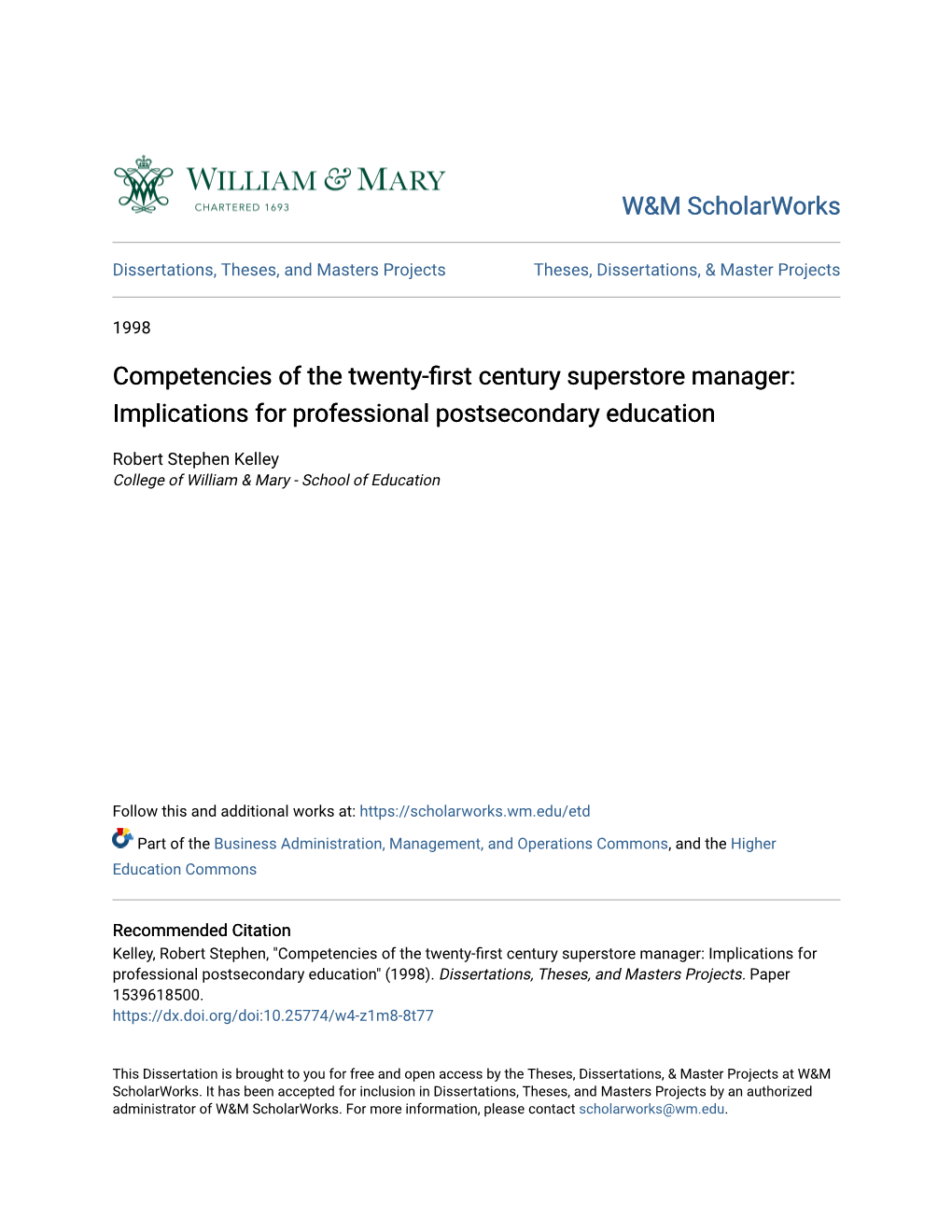 Competencies of the Twenty-First Century Superstore Manager: Implications for Professional Postsecondary Education