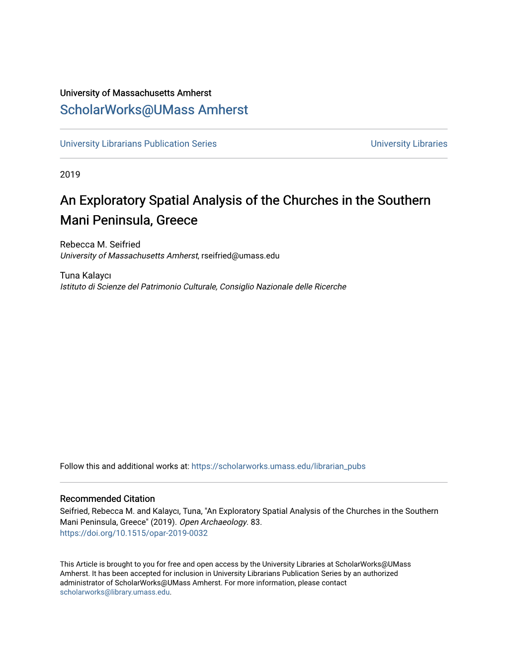 An Exploratory Spatial Analysis of the Churches in the Southern Mani Peninsula, Greece