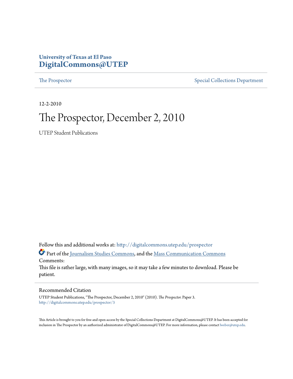 The Prospector, December 2, 2010