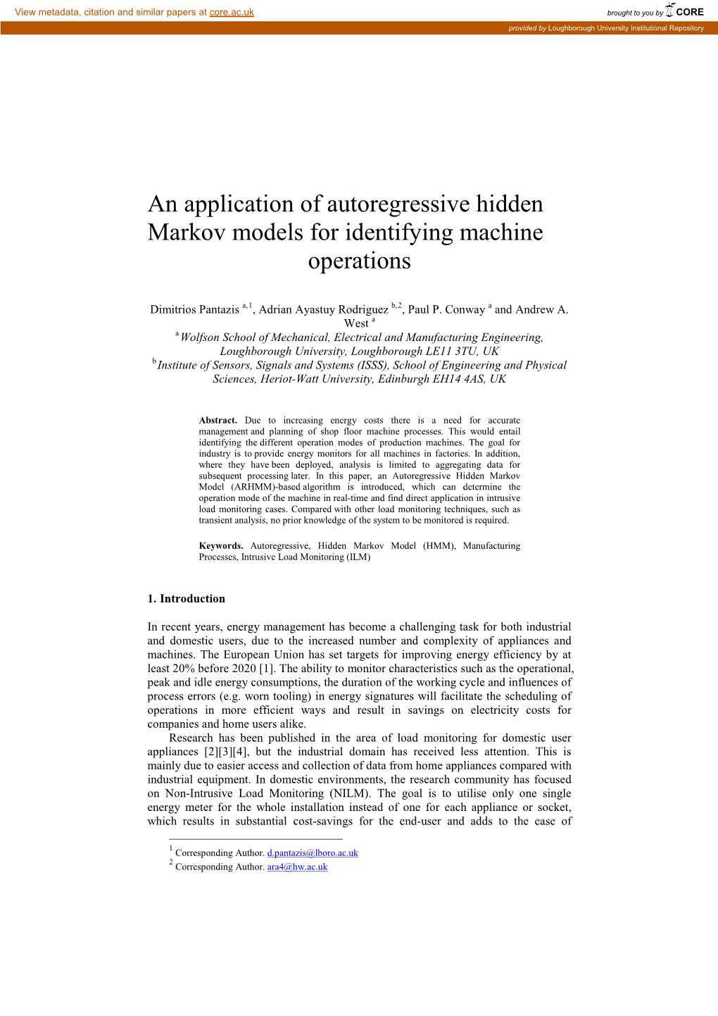 An Application of Autoregressive Hidden Markov Models for Identifying Machine Operations