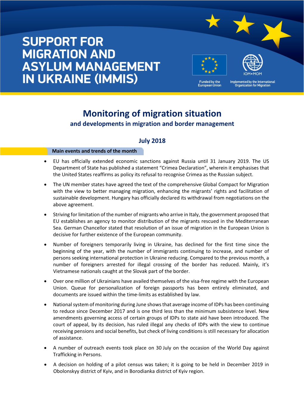 Monitoring of Migration Situation and Developments in Migration and Border Management