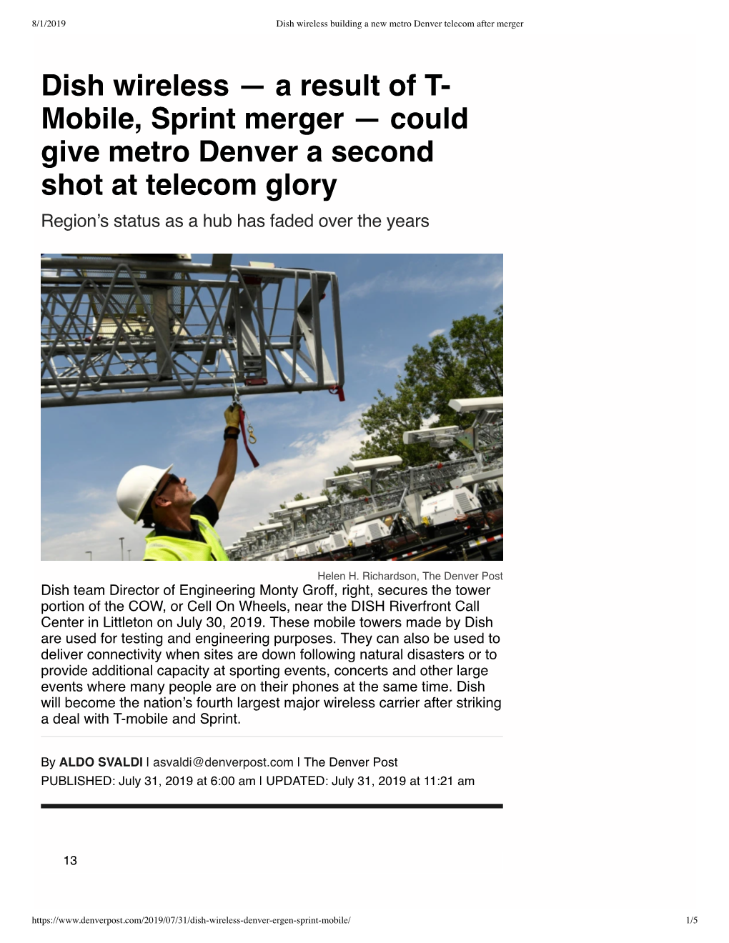 Dish Wireless Building a New Metro Denver Telecom After Merger