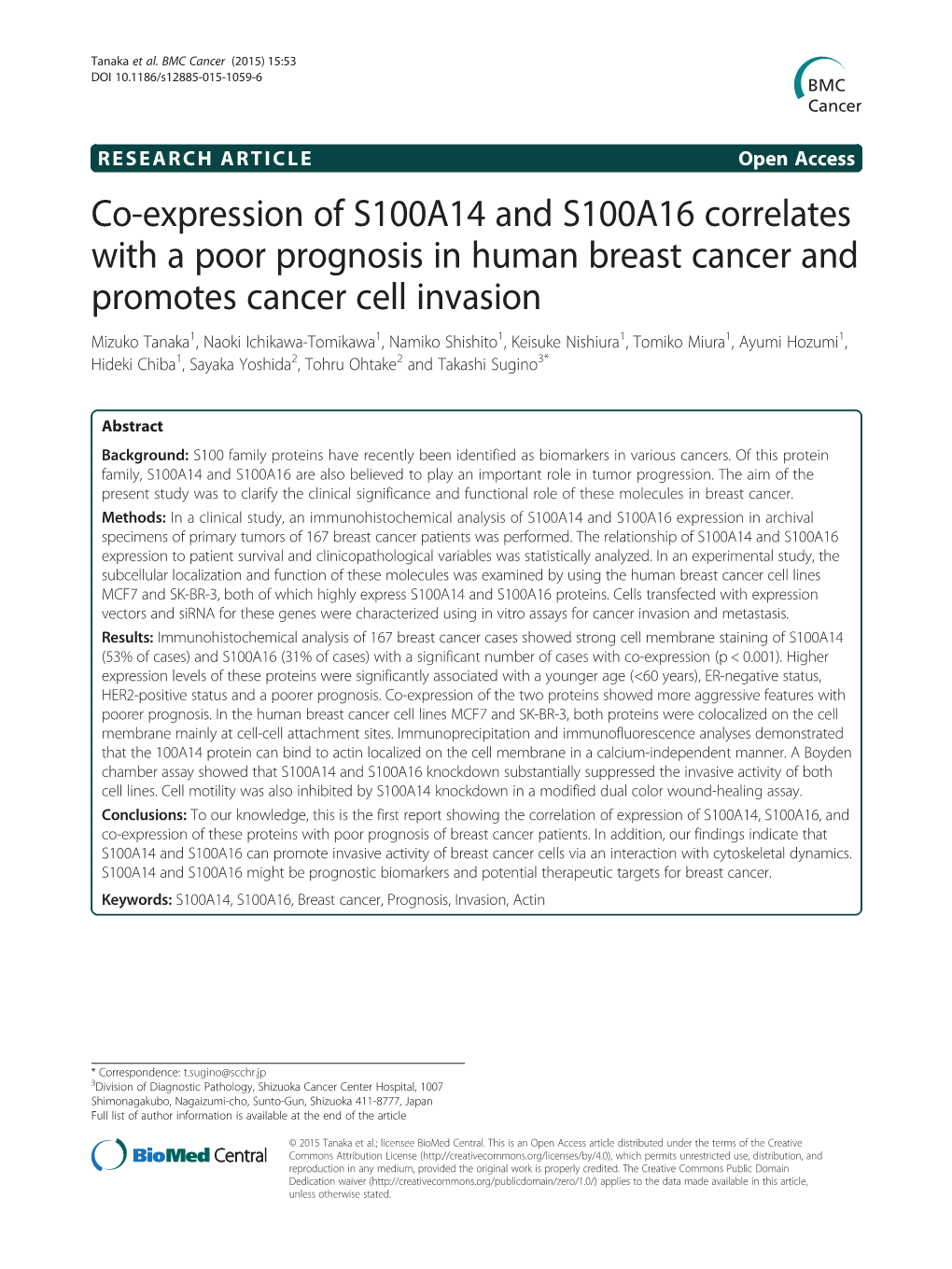 Co-Expression of S100A14 and S100A16 Correlates with a Poor