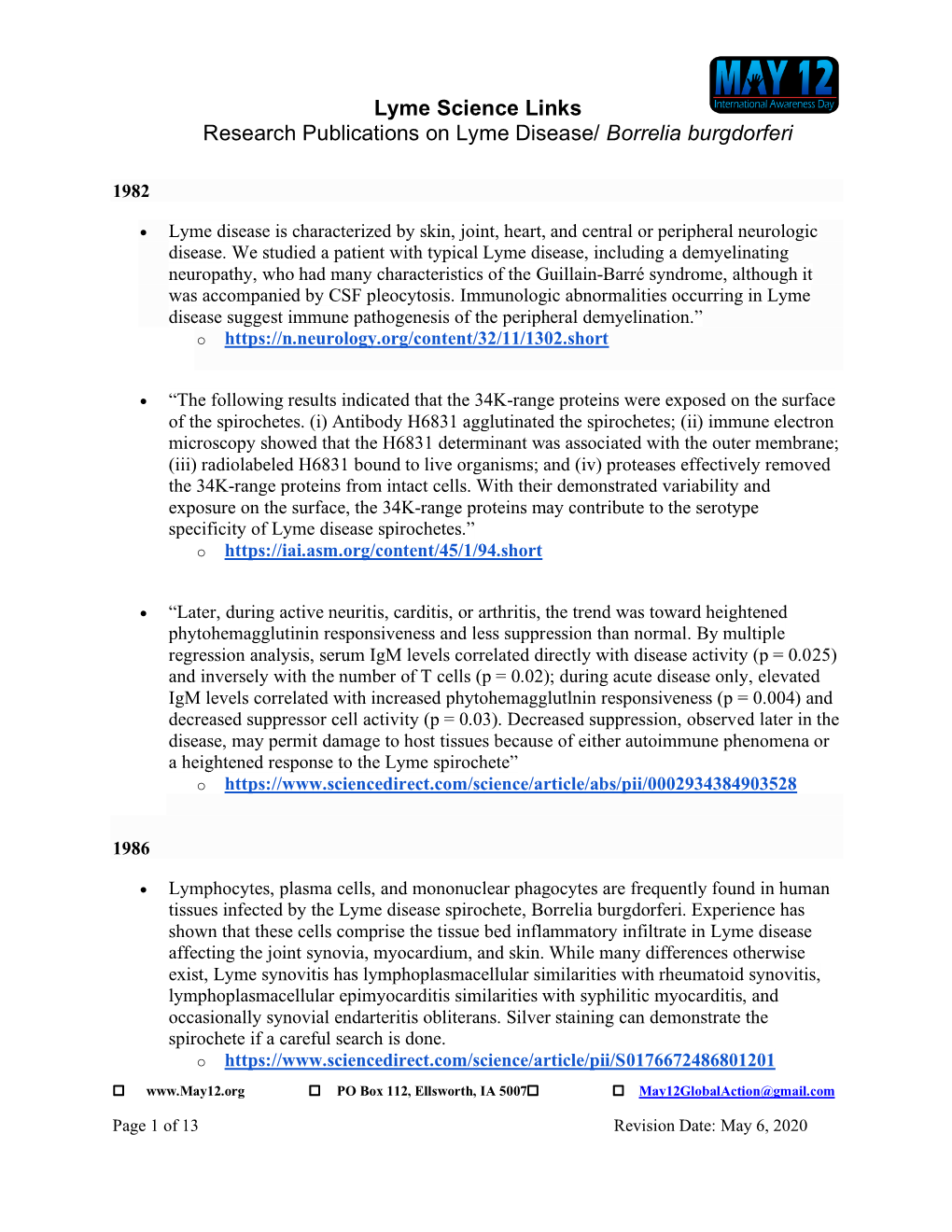 Lyme Science Links Research Publications on Lyme Disease/ Borrelia Burgdorferi